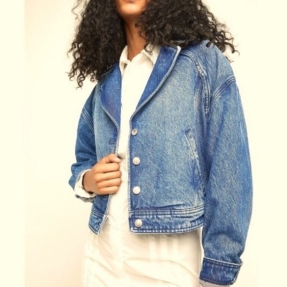 Free People Now Or Never Denim Crop Trucker Jacket - Picture 11 of 13